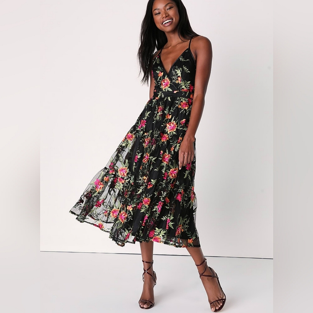 Lulu's Garden Gathering floral embroidered midi dress